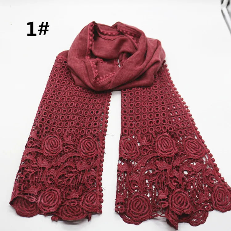 Woven Cotton Hijab Hollow Out Scarf Embroidery Shawls for Muslim Women Ladies Malaysia Women