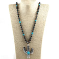Retro 10mm CCB Blue Flat Turquoise Necklace Rhodium Plated Alloy Cactus Pendant Necklaces Western Jewelry