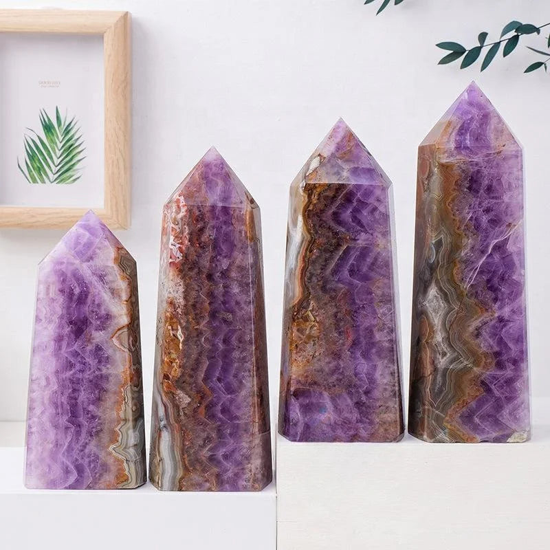 Factory Price Natural Dream Amethyst Agate Six-sided Column Crystal Point Tower for Decoration