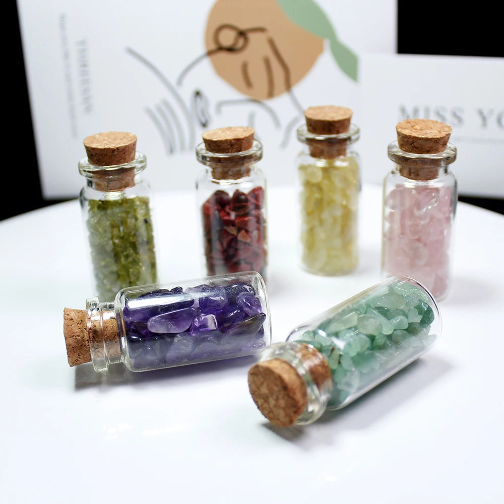 Natural Quartz Crystal Chips Mini Glass Wishing Bottle Gemstones Bottle Crystal Sets Healing Gifts