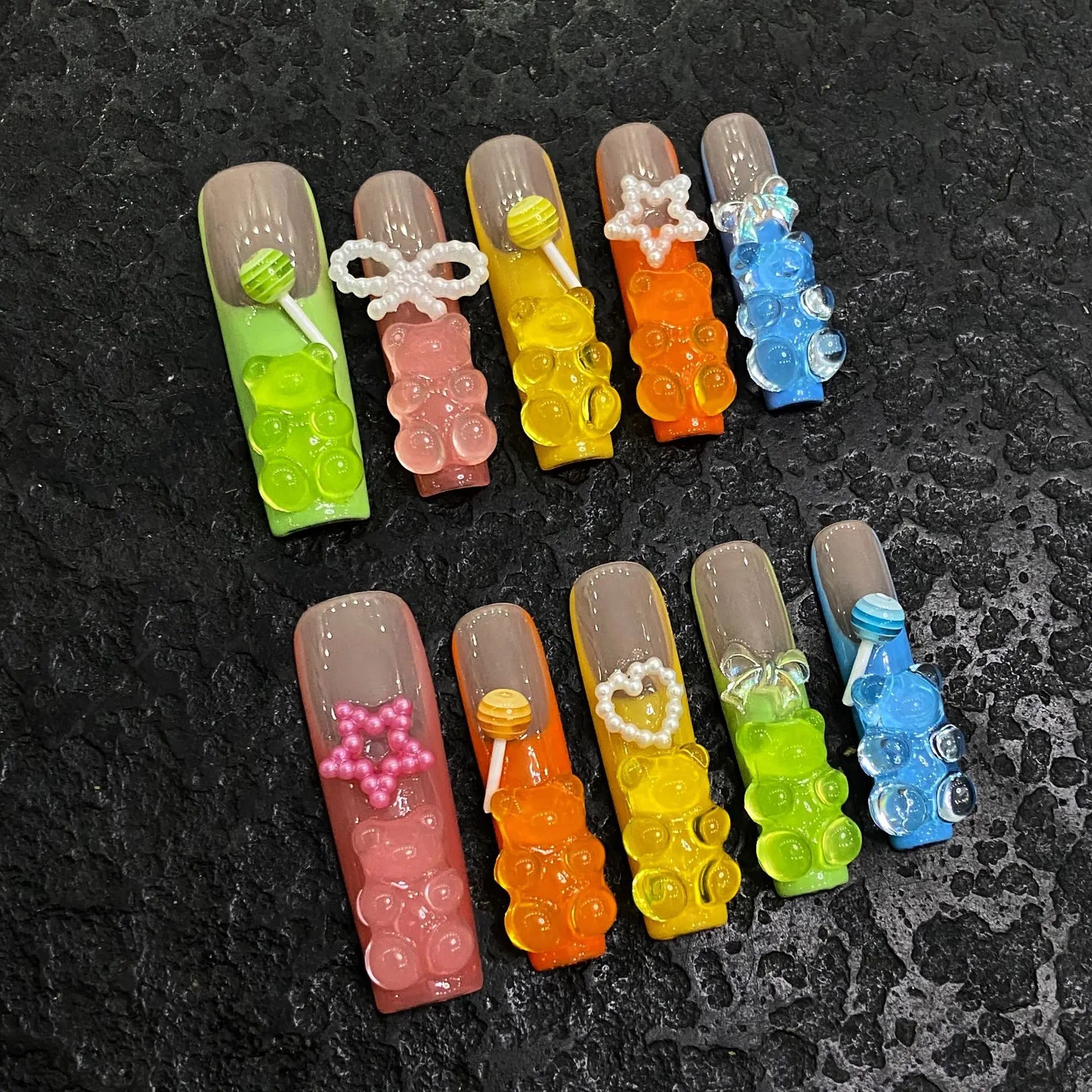 Custom XXL Handmade 3D Jelly Bear Acrylic Luxury Private Label Fake Artificial Gel Wear Press on Nails