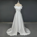 Real Photos Simle Classic Off Shoulder A-line Satin Wedding Dress Side Slit Bridal Gown Sweep Train Bride Dress for Wedding