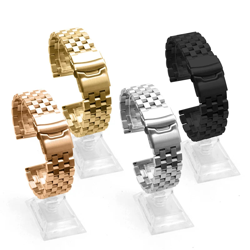 Wholesale  Custom Strap Three-bead 304 Stainless Steel Metal 18mm 20mm 22mm 24mm  Watch Metal Watch Strap