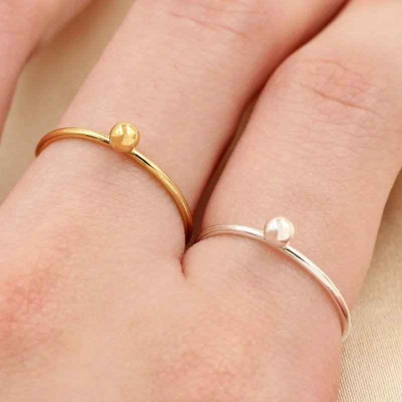Cute Stacking Ring 14K Gold Filled Women Simple 3mm Ball S925 Silver Band Ring