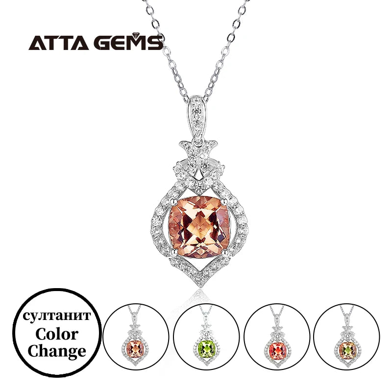 Cushion Sultanite Gemstone Pendant Fashion Jewelry for Women Solid 925 Sterling Silver Color Change Diaspore  Sultanite