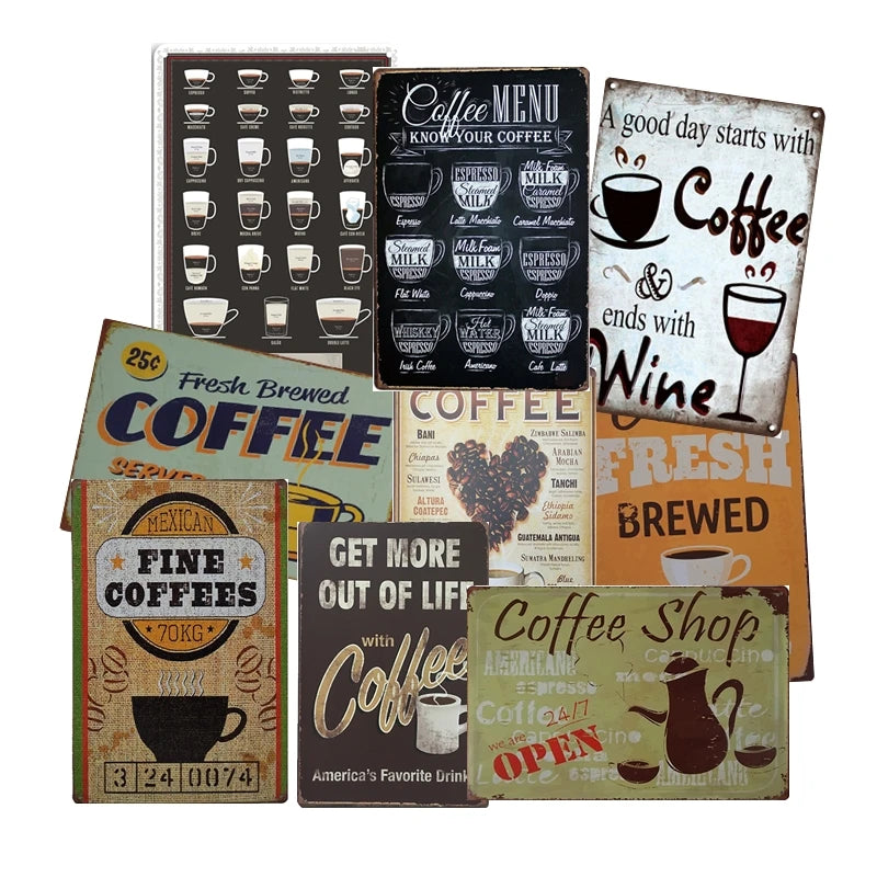 Paris Cafe Coffee Shop Tin Sign Italiano Caffeine Vintage Metal Plaque Kitchen Bar Wall Decor Retro Posters Iron Painting