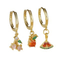 Merryshine Three-Piece Set Ear Gold Plated Copper Colorful Zircon Grape Pineapple Fruits Made Copper Fruit Shaped Earrings