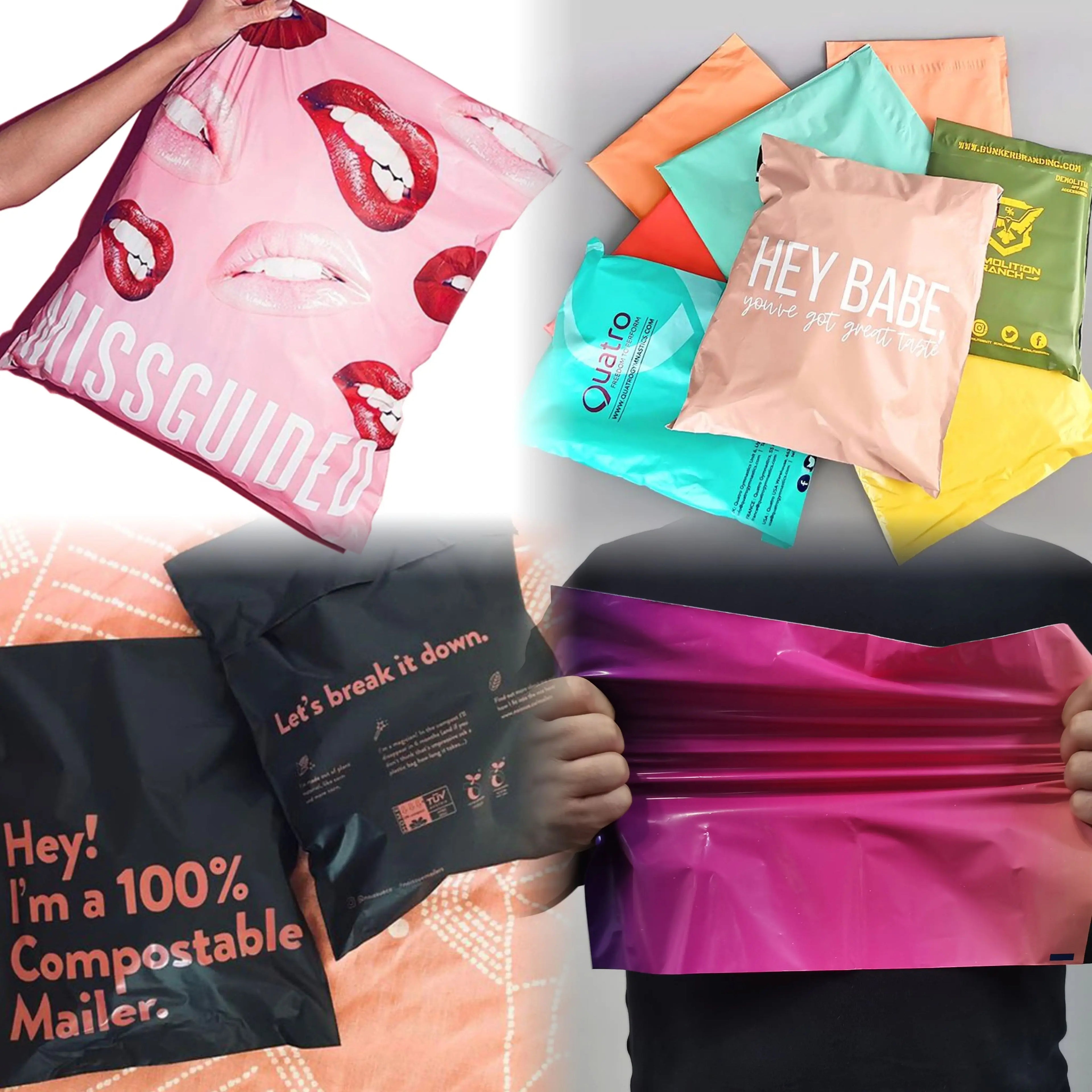 Compostable Sustainable Clothes Biodegradable Pe Plastic Courier Clothing Apparel Mailing Printed pink Poly Mailer Bags