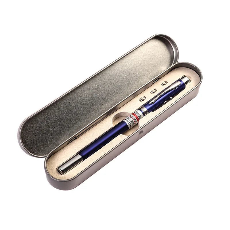 4 in 1 Multifunctional Metal Pointer Pen Customized Logo Retractable Laser Led Pointer Teaching Pen With Tin Box Packaging