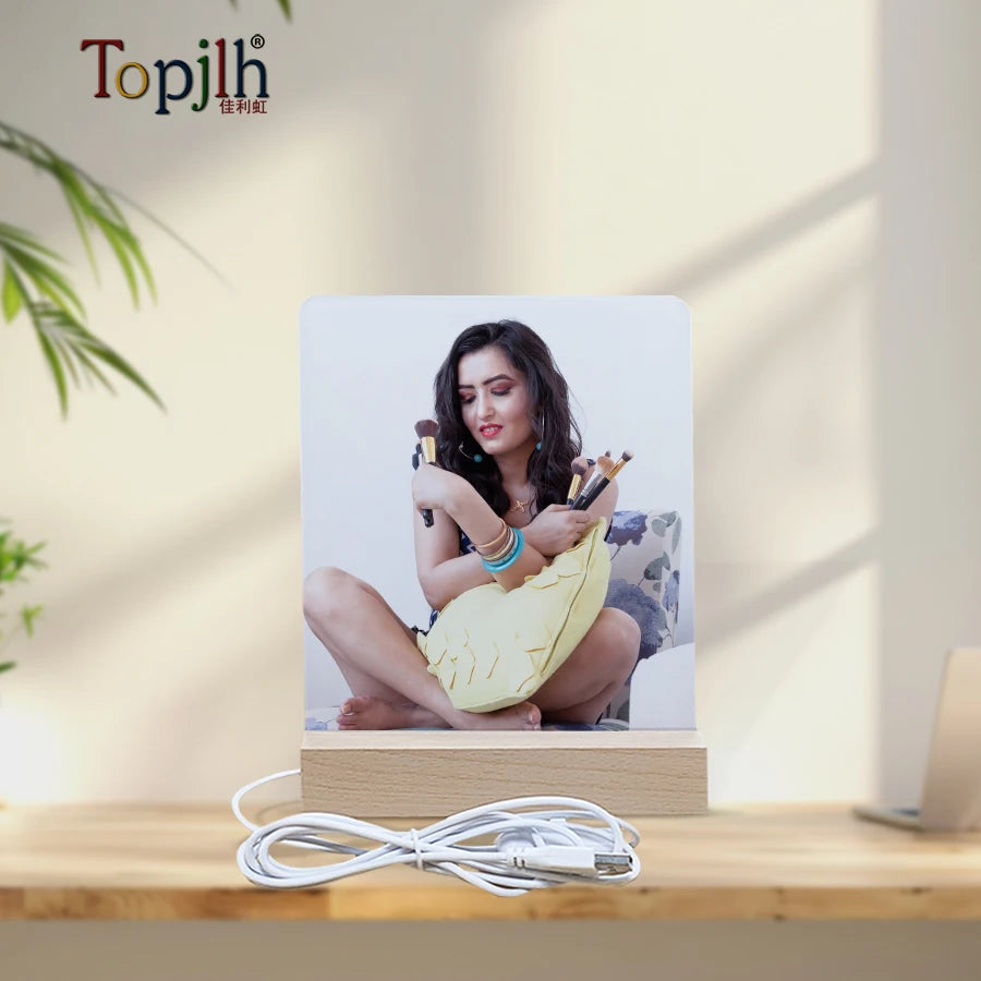 Topjlh Wholesale New Arrival 15*21.5*0.4cm Sublimation Blanks Acrylic Rectangular Photo Frame With Wood Base