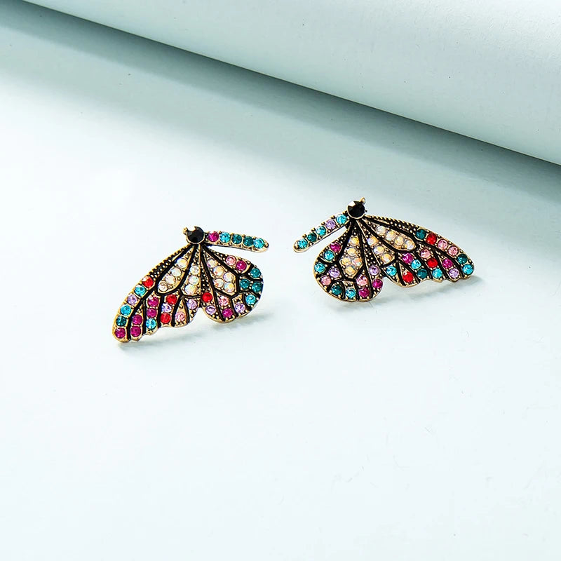 Chic Diamond CZ Butterfly Earrings Jewelry Colorful Rhinestone Crystal Butterfly Stud Earrings for Women