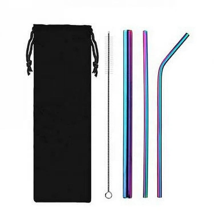 Factory Price 4pcs/Bag Reusable Drinking Straws with Bag 4pcs in 1 Bar Party Accessory 304 Stainless Steel Sturdy Drinks Straw