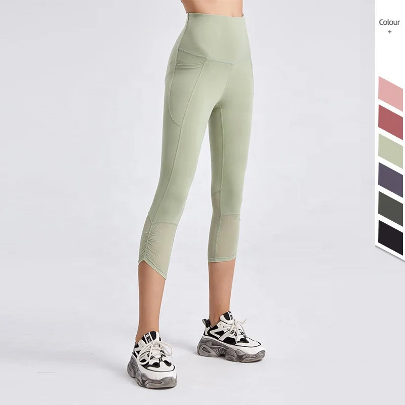 Women's High Waist Yoga Capri Leggings Breathable Sports Pants for Fitness Running Cycling-Summer Workout Clothing Elastic Waist