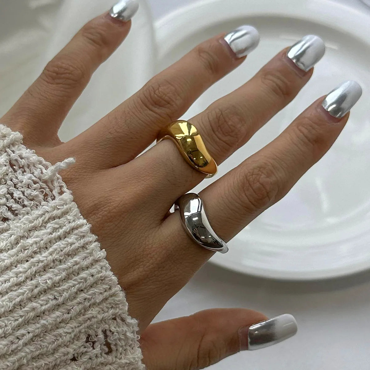 New Style Fashion Classic Texture Snake Design Layer 18K Gold Plated SIlver Plated Stainless Steel Opening Rings