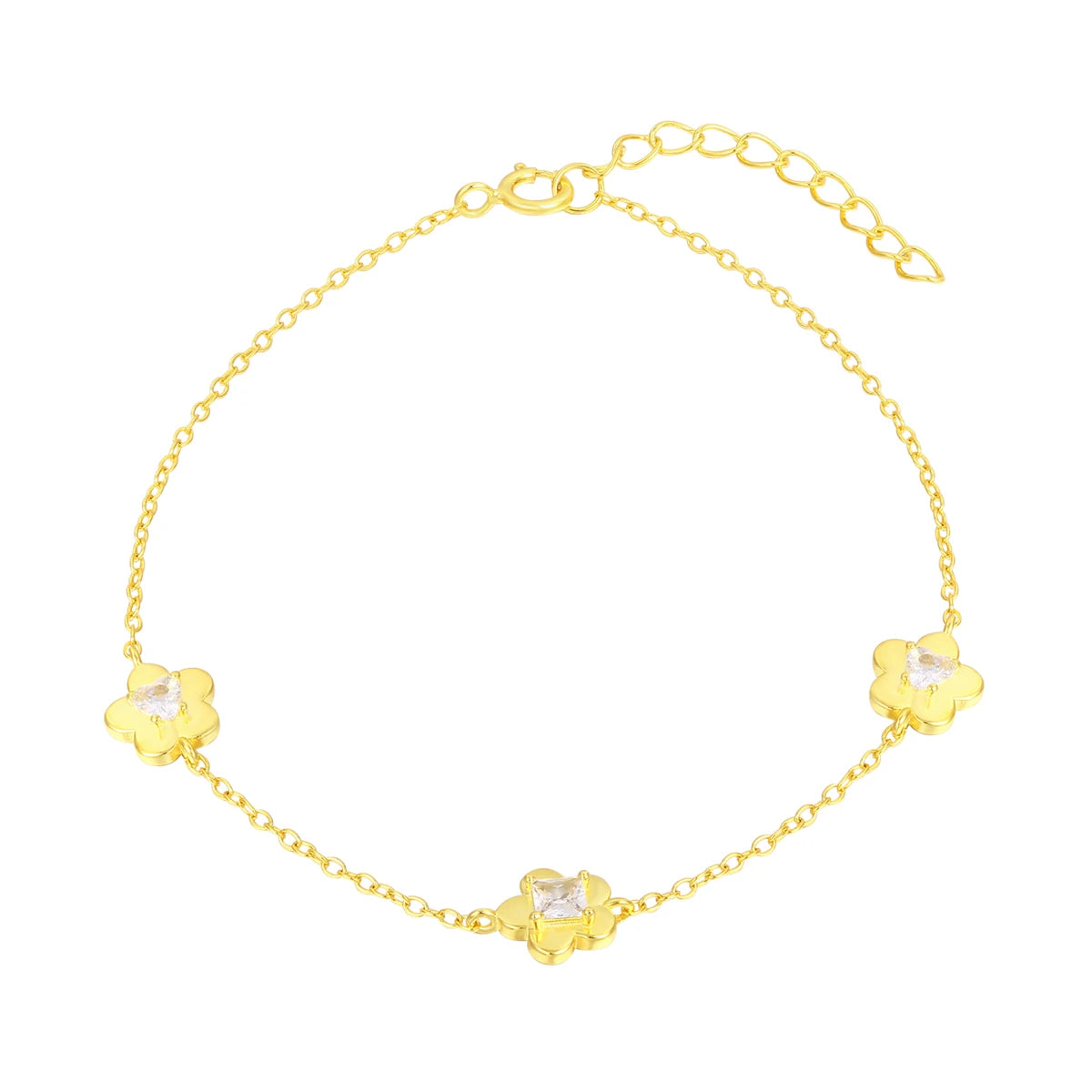 Fancy Flower Shape Brass Plated 18K Gold Adjustable Bracelet for Women Simple Bracelet Jewelry