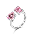 925 Sterling Silver Open Adjustable Ring Square Cut Pear Shape Zirconia Two Stone Rhodium Plated Classic Style for Wedding Party