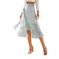 Ladies Vintage Floral Print Long Summer Skirt Women High Waist Knotted Tied Wrap Ruffle Chiffon a Line Split Woman Skirts Female