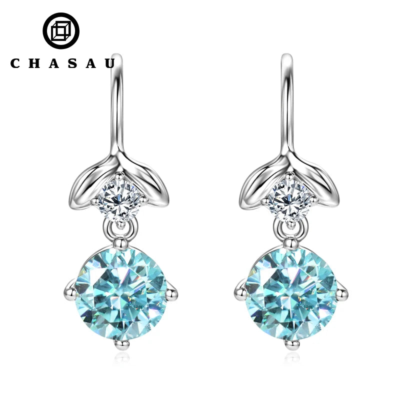 GRA Certified D Color VVS1 Full Moissanite 6.5mm&3mm Blue White Dangle Hook Earrings for Women Ear Hooks