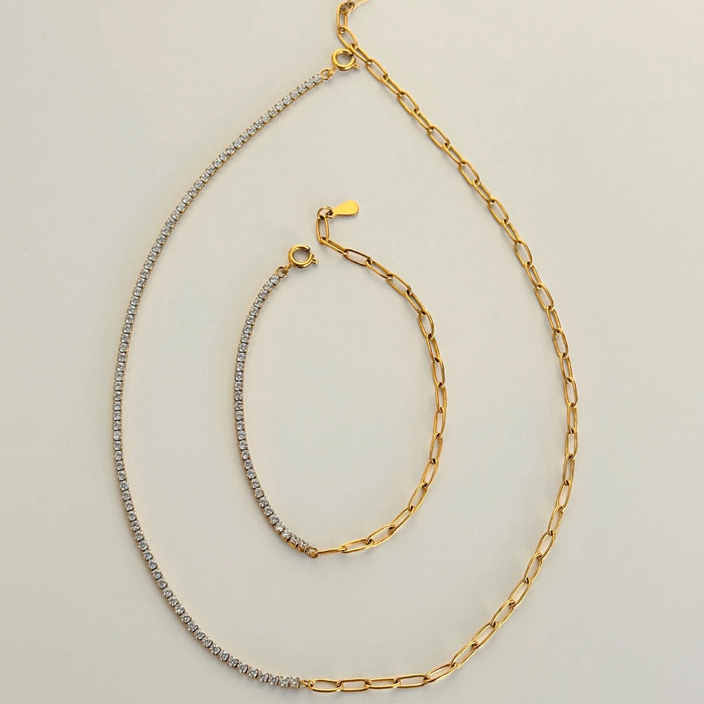 YF2952 Fashion Iced Out Zircon Paperclip Chain Necklace Jewelry 18k Gold Plated Tarnish Free Stainless Steel Zircon Necklaces