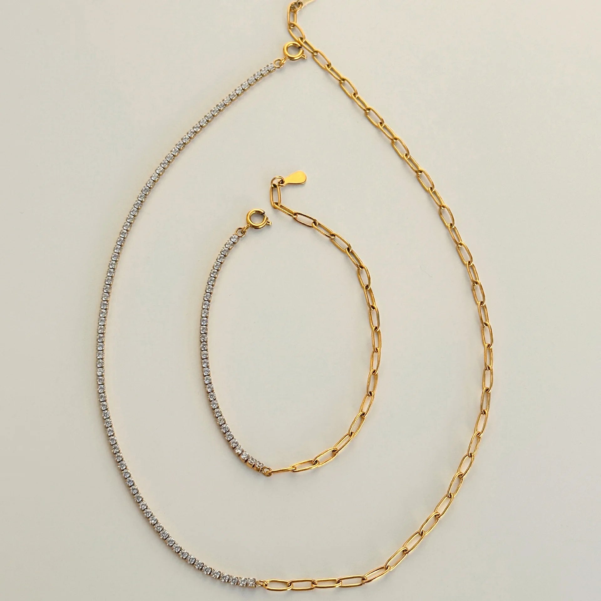 YF2952 Fashion Iced Out Zircon Paperclip Chain Necklace Jewelry 18k Gold Plated Tarnish Free Stainless Steel Zircon Necklaces