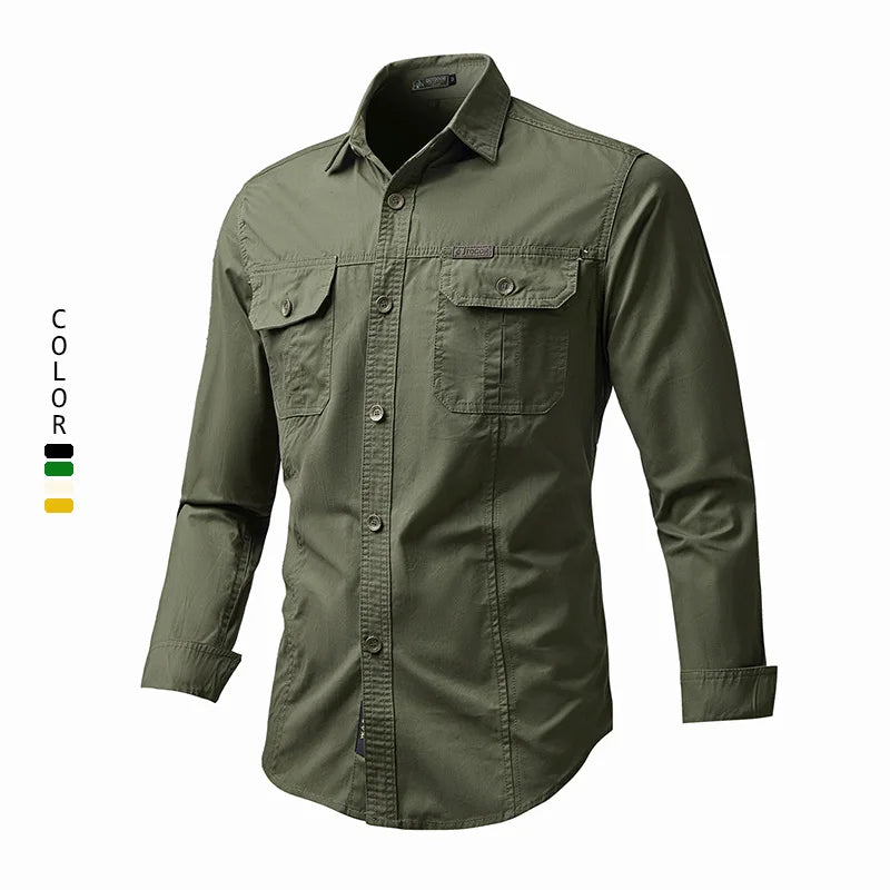 High-quality Men's Wholesale Outdoor 100% Cotton Long-sleeve Shirt Jacket with Multiple Pockets Plus-size Shirt Jacket in Stock