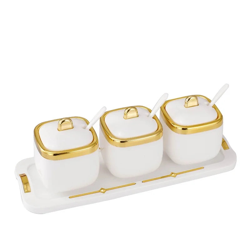 3pcs/set Cooking Barbecue Household Ceramic Spice Jars with Lid Seasoning Box for Oil Salt Sauce and Vinegar