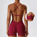 Custom Logo Seamless Sportswear Gym Wear Shorts Set Cross Back Yoga Bra V Cut Sports Shorts Set for Women