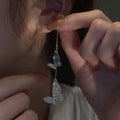 Exquisite Crystal Earrings Bling Rhinestone Hollow Out Butterfly Earring Long Dangle Tassel Drop Crystal Earrings for Women