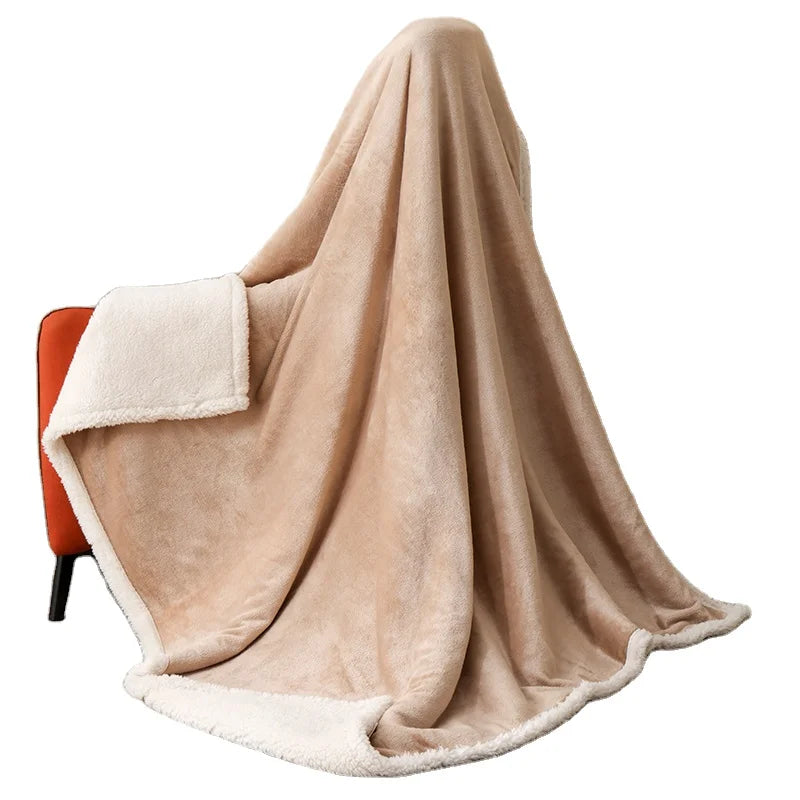Double Layer Lamb Flannel Blanket for Home and Leisure Double Person Warmth and Knee protection Sofa Blanket 50 * 60 Inches