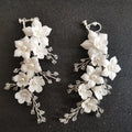 SLBRIDAL Handmade Rhinestones Crystals Pearl Ceram Flower Bridal Dangle Earring Wedding Chandelier Earring Fashion Women Jewelry