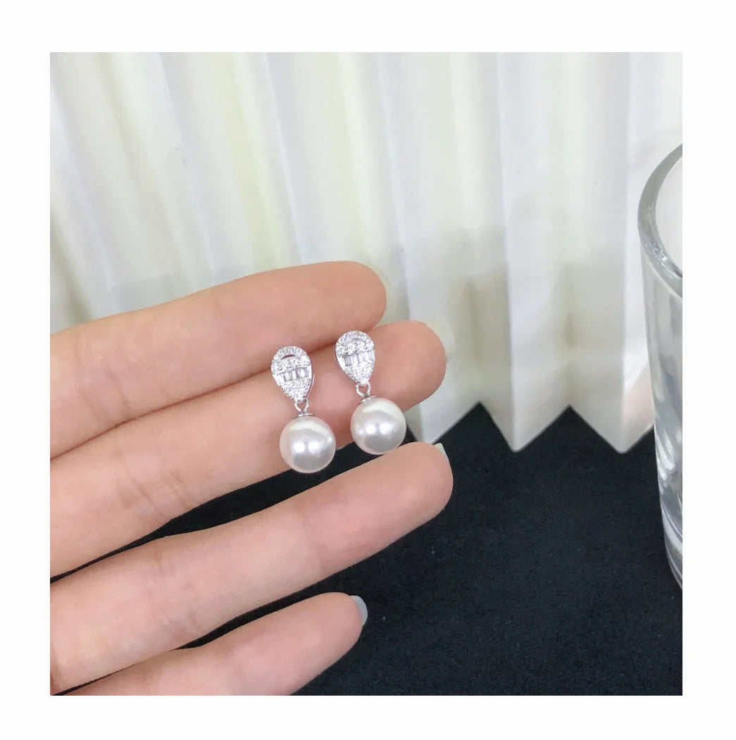 E2137 8-9mm DIY Natural Freshwater Pearl Charm Earrings Mounting Accessory 925 Sterling Silver Gold Plated  Jewelry for Women