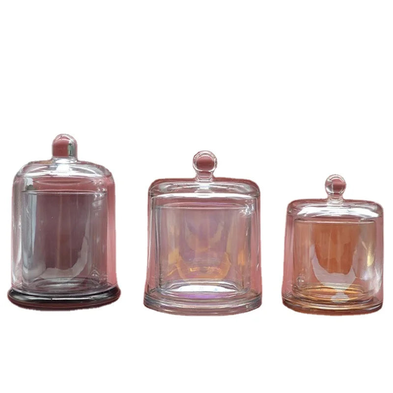 Wholesale Christmas Multiple Color Scented Wax Cup Candle Holder Glass Candle Jar with Bell Cloche Dome Glass Lid for Wedding