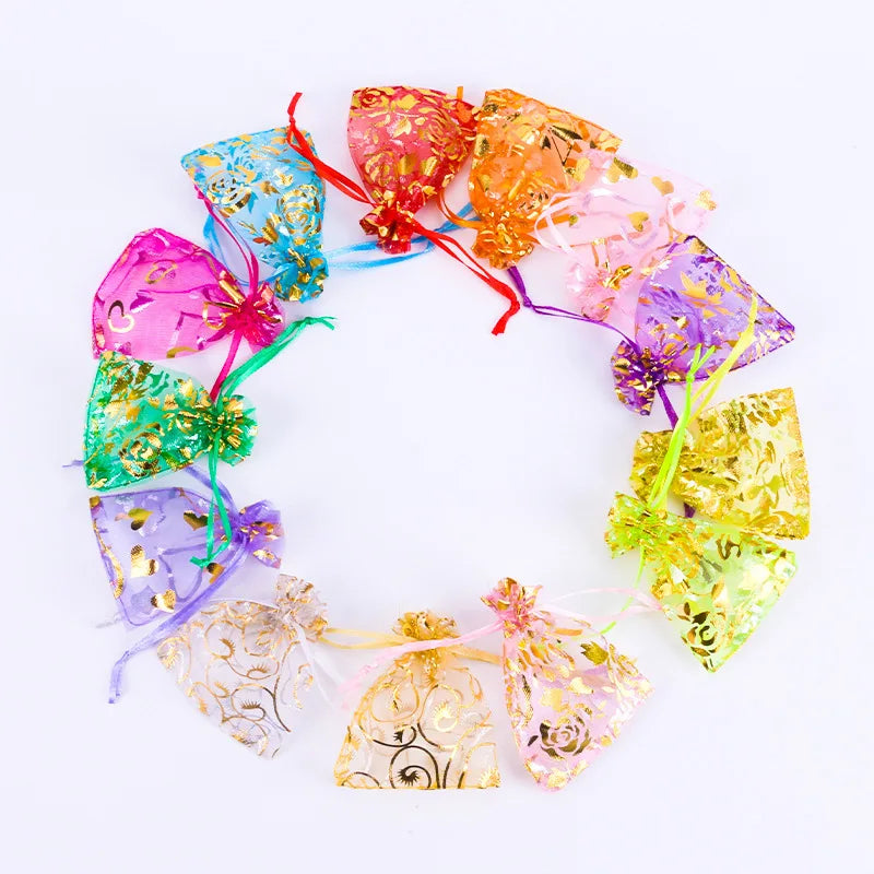 Fashion Luxury Drawstring Gold Organza Bags Jewelry Packaging Bags Candy Wedding Bags Gifts Pouches Wholesale
