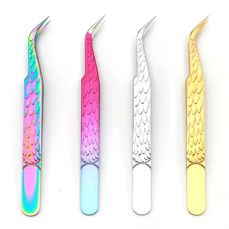 Professional Luxury Eyelash Extension Tweezers Custom Logo Stainless Steel Slanted Design Eco-friendly Anti-Static Tweezers