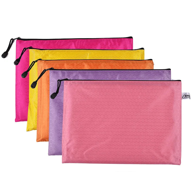A4 A5 Stationary Embossed Waterproof Zipper Document Bags Oxford Cloth Zip File Folder Bag