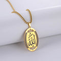 Religious Allah 18K Gold Stainless Steel Fine Jewelry Necklace Men Hip Hop Square Engraved Necklace