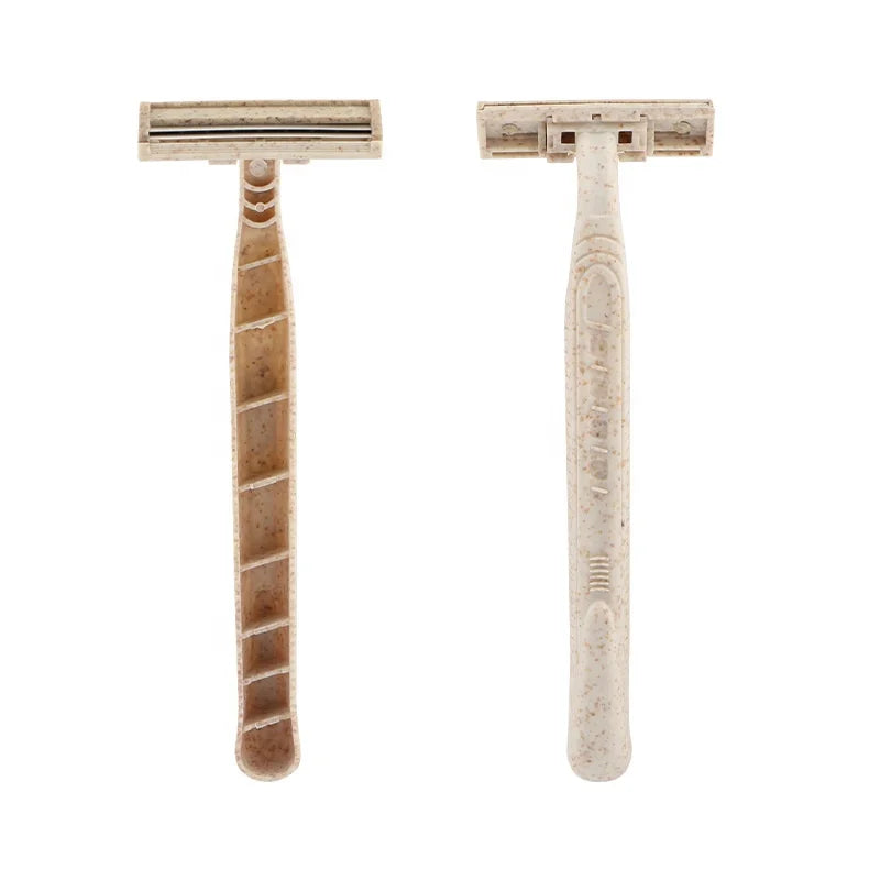 Top Selling Eco-Friendly Manual Razor Biodegradable Wheat Straw Disposable Razor with Two-Layer Blade for Hotels