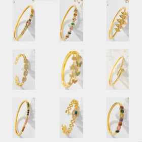 Designer 18K Gold Plated Copper Alloy Clover Zircon Nickel-Free Lead-Free Anniversary Couple Bangles Women Men Fashionable
