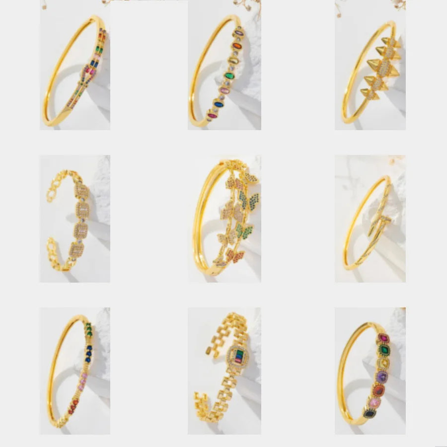 Designer 18K Gold Plated Copper Alloy Clover Zircon Nickel-Free Lead-Free Anniversary Couple Bangles Women Men Fashionable