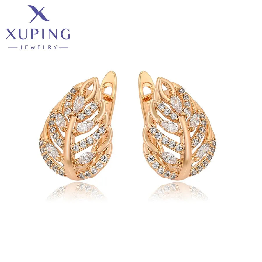 S00137155 Xuping Jewelry Fashion Iced Out Leaf Fashion Huggie Women Earrings