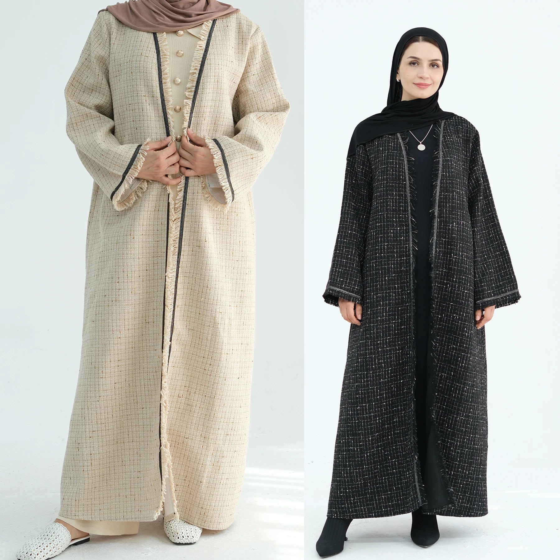 Dubai New Design Winter Abaya Robe Wholesale Long Winter Coat for Women Muslim Abaya Islamic Clothing Traditional Open Abaya