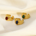18k Gold Plated Widen Inlaid Oval Natural Stone Ring Simple Stainless Steel Jewelry Ring Anillos Acero Inoxidable