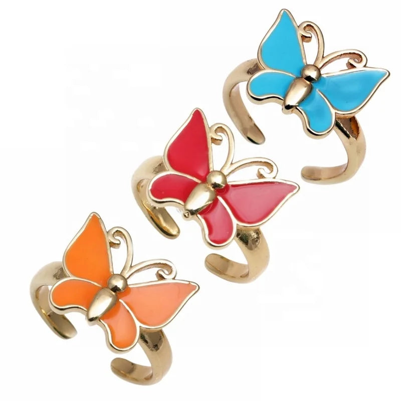 Luxury 14k Gold Plated Copper Enamel Butterfly Rings Oil Drop Butterfly Opening Ring Jewelry for Women