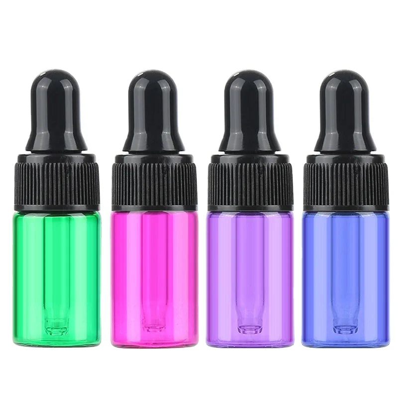 1ml 2ml 3ml Oil Dropper Bottle 5ml Colorful Perfume Bottle Green/Pink/Blue Small Sample Glass Vial Bottle with Plastic Cap