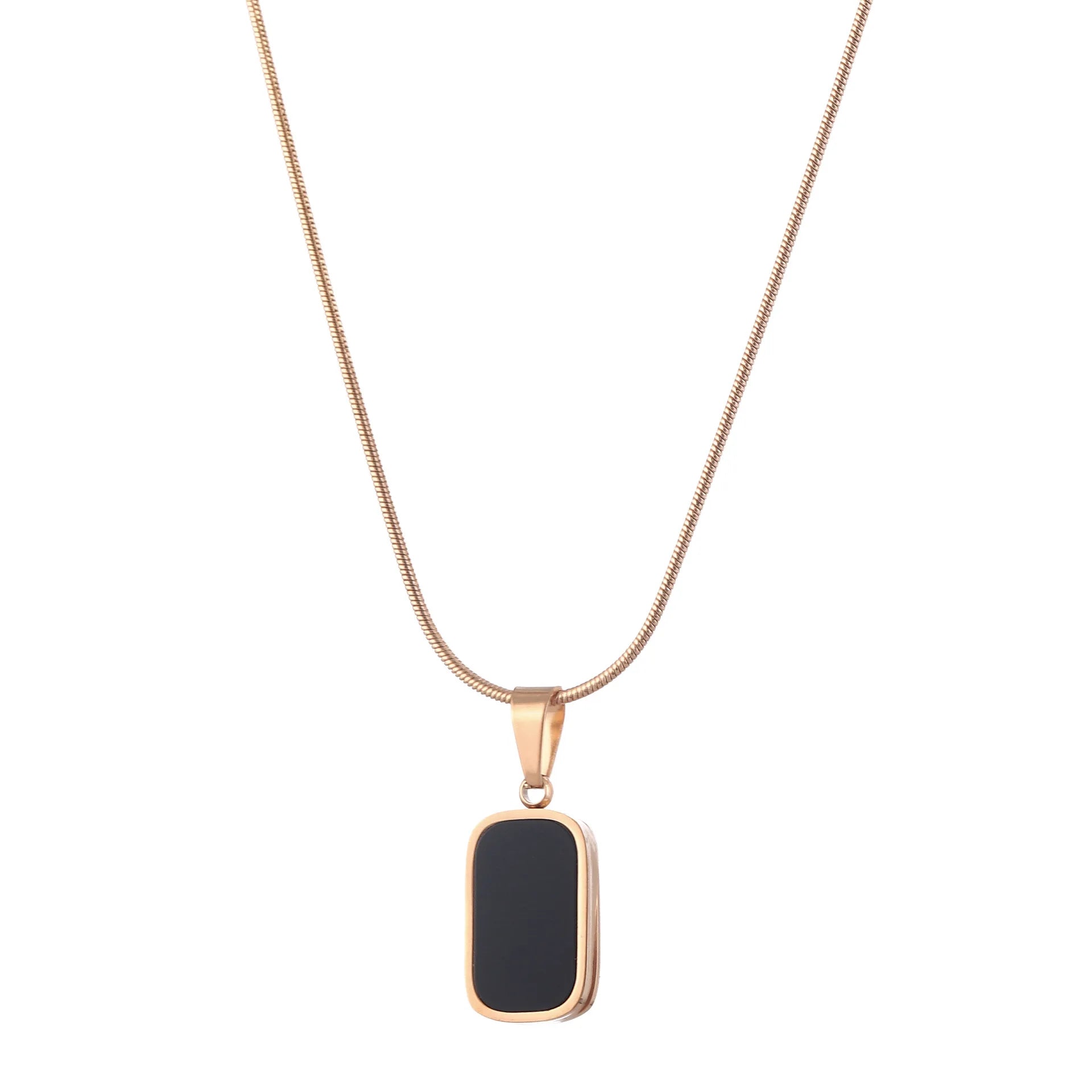 Paslanmaz Celik Kolye Square Double Side Black and White Shell Stainless Steel Necklace Edelstahlkette Gold Plated Necklace