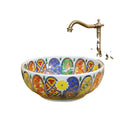 Famille Rose Chinese Painted Ceramic Bathroom Sink Round Porcelain Washbasin with Floral Design for Face Washing