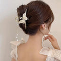 Grampo De Cabelo Elegant Gold Plated Hairpins Waterdrop Pearl Tassel Shark Claw Chinese Style Large Size Butterfly Hair Clips W