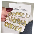 9Pcs/Set Trend Bow Fishtail Pearl Rhinestone Earrings Set