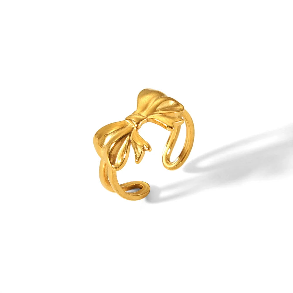 INS 18K Gold/Sliver Plated High Polish Stainless Steel Bow Knot Shaped Open Rings for Girls MegaBDM