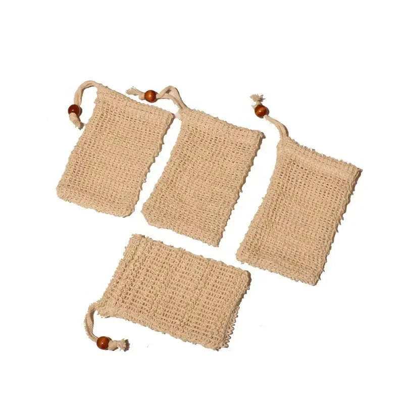 Hot Selling Customized Logo Eco Friendly Reusable Shower Bath Drawstring Hand Ramie Sisal Soap Foaming Net Bag